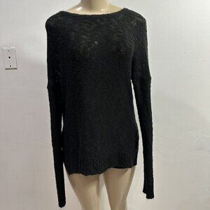 Oh MG! Sweater Women’s Black Cable Knit Long Sleeve‎ Casual Pullover Soft Sz L